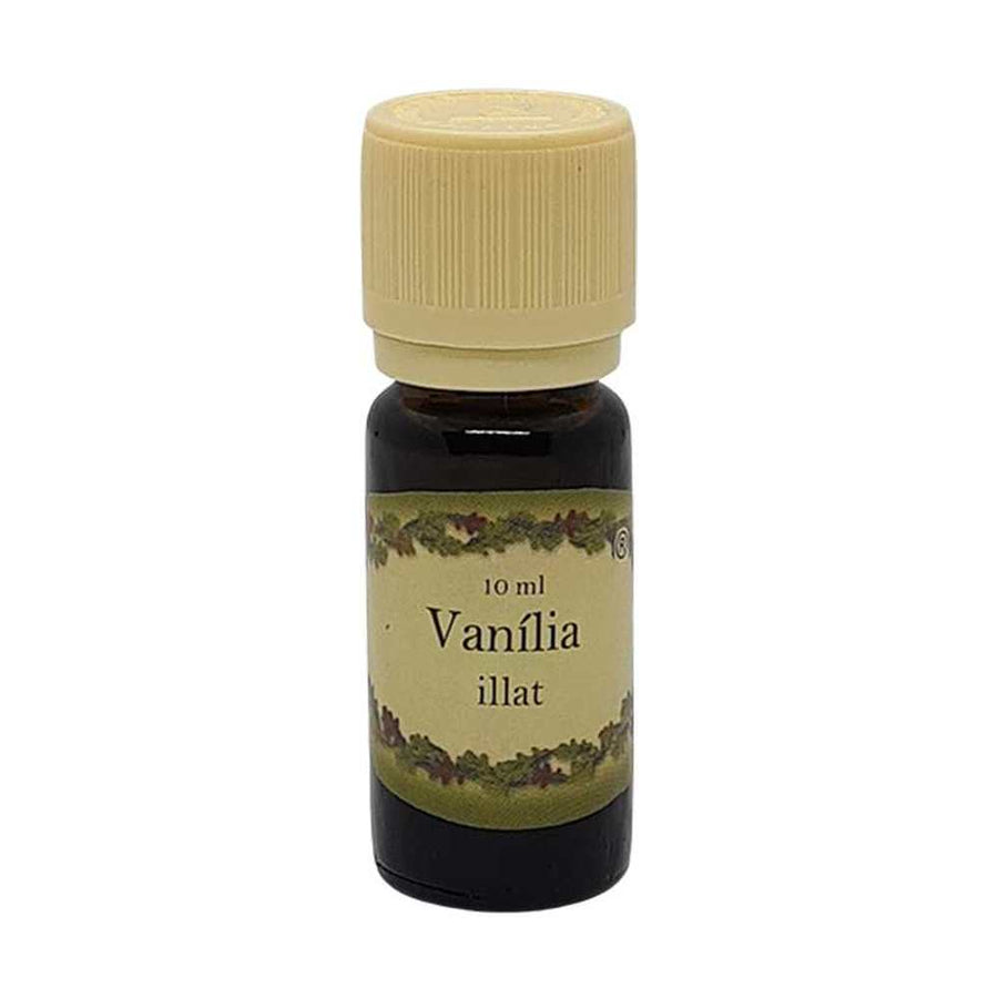 Vanília illóolaj 10 ml-es barna üvegcsében, krémszínű kupakkal, édes, krémes illattal, párologtatásra.