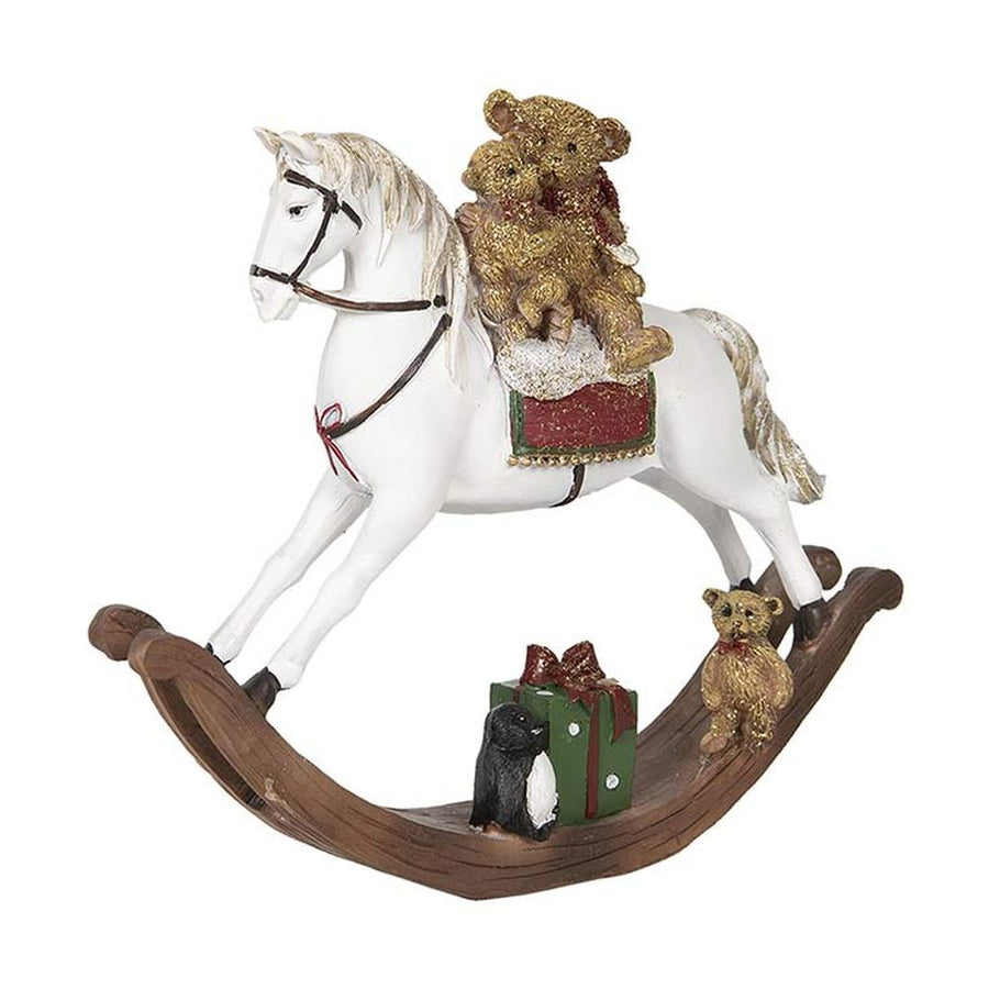 Vintage stílusú, autentikus megjelenésű, 21 cm hosszú és 17 cm magas, karácsonyi hintaló macikkal,