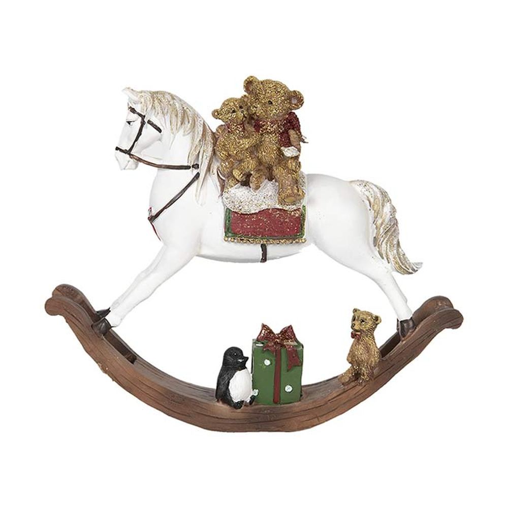 Vintage stílusú, autentikus megjelenésű, 21 cm hosszú és 17 cm magas, karácsonyi hintaló macikkal,