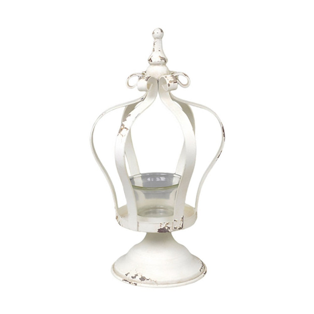 Shabby Chic stílusú koronás fém mécsestartó üvegbúrával