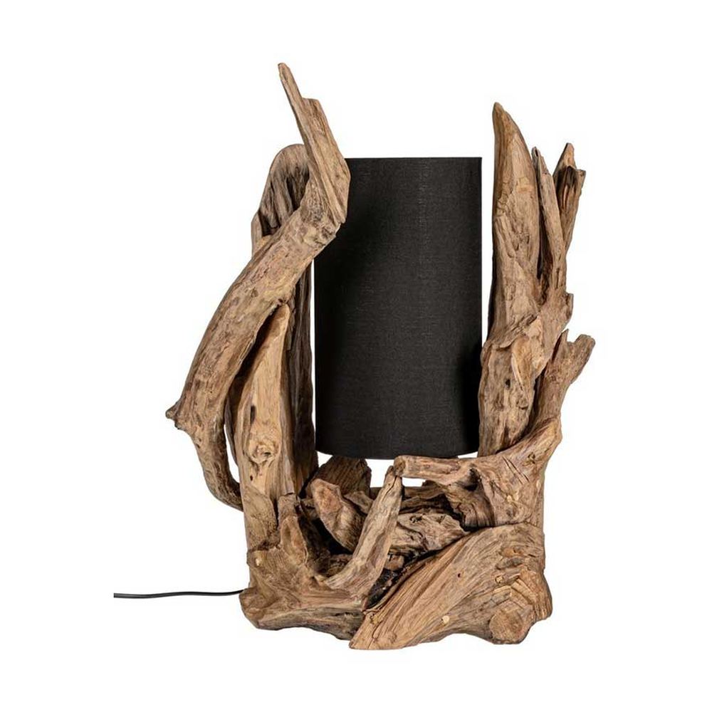 Kortárs stílusú, újrahasznosított, göcsörtös mangófából készült asztalilámpa.
