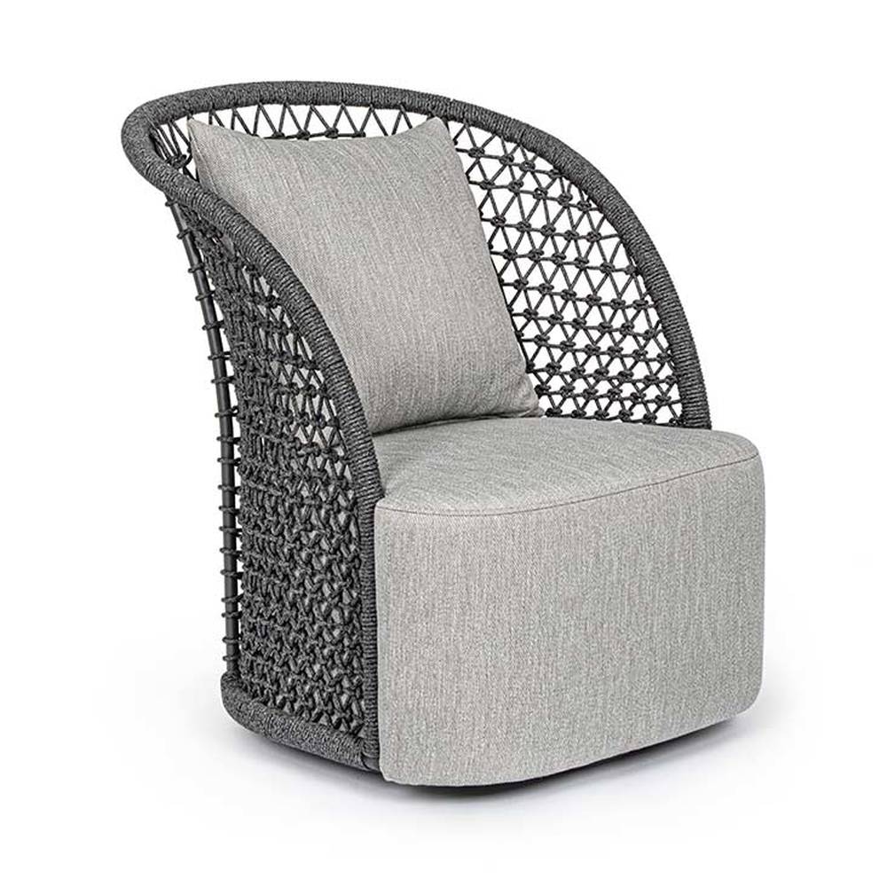 Kortárs stílusú, antracitszürke színű, forgatható, formatervezett kerti dizájn fotel.