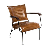 Loft stílusú, konyak színű kecskebőrrel kárpitozott, formaterezett, ergonomikus kialakítású, mangófa karfás karosszék