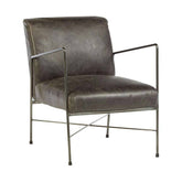 Natúr színű vasból készült, ébenfa színű marhabőrrel kárpitozott, kortárs-loft stílusú, formatervezett prémium karosszék.