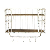 Loft stílusú, 52 cm hosszú, antikolt felületű, fém fogasokkal felszerelt konyhai falipolc.