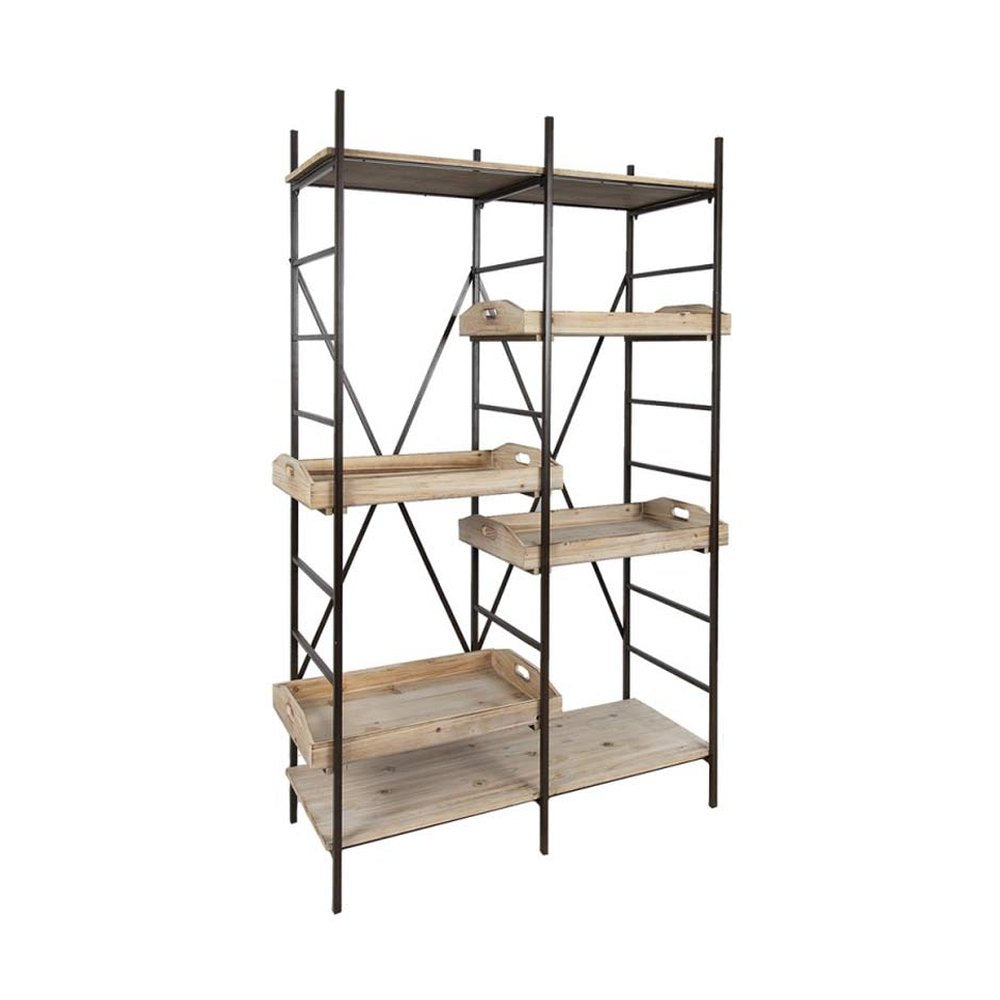 Loft stílusú, 100 cm hosszú és 171 cm magas, fából készült tálcákból kialakított polcos tároló állvány