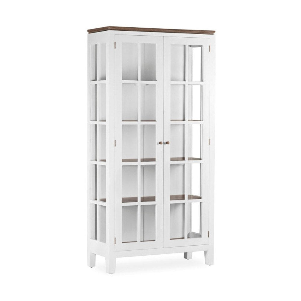 Tömör mindifából készült, modern-vidéki stílusú, kézműves vitrines szekrény.