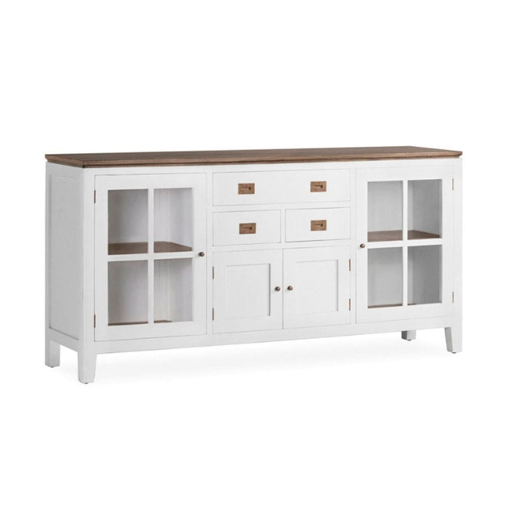 Tömör mindifából készült, modern-vidéki stílusú, kézműves vitrines tálaló.