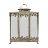 Nagyméretű, 61 cm magas, antik szürke színű patinás fémből készült dekoratív fém lámpás