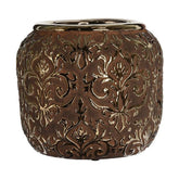 Aranyszínű barokk dombormintával díszített, modern, glamour stílusú kerámia kaspó.