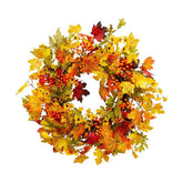 Őszi hangulatú, élethű megjelenésű, 60 cm átmérőjű, vidéki vintage stílusú, mesterséges mű, erdei ajtókopogtató koszorú.