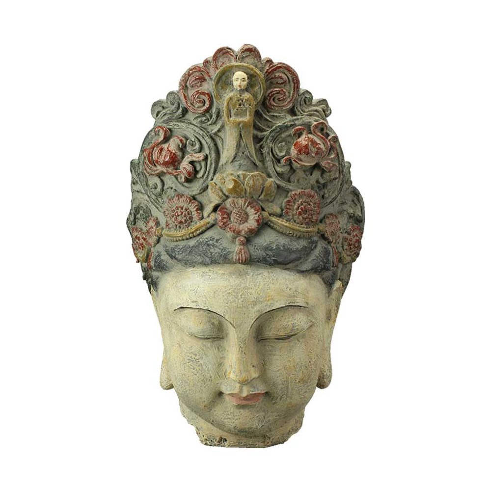 Oriental stílusú, kézzel készét, antikolt felületű buddha fej szobor