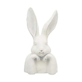 Vidéki vintage stílusú, patinás felületű, fehér színű, óriás méretű, 79 cm magas húsvéti nyuszi mellszobor