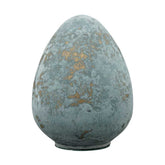 Vidéki vintage stílusú, antik kék színű patinás felületű, 27 cm magas húsvéti üveg tojás