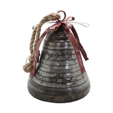 Rusztikus vidéki stílusú, óriás méretű, 31,1 cm magas, antikolt felületű, piros színű fém masnival díszített karácsonyi kézműves bádogharang