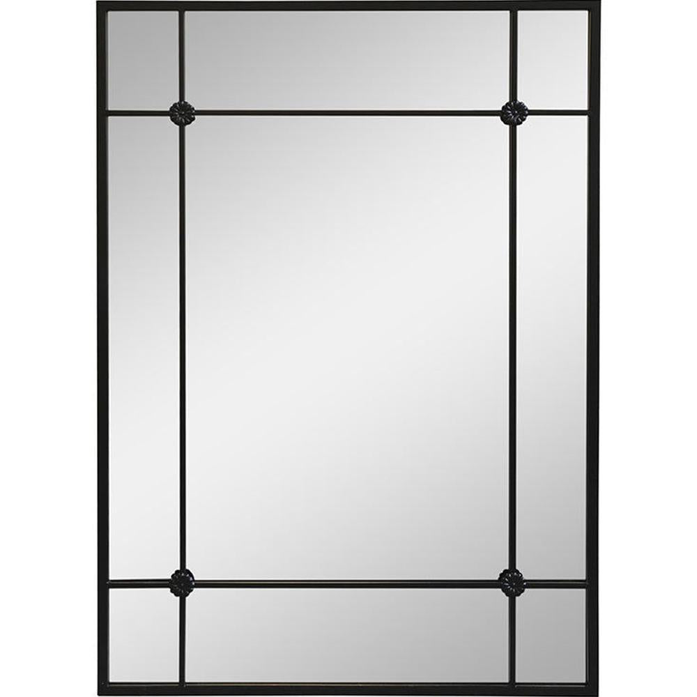 Feketeszínű,, fémből készült, loft stílusú falitükör.