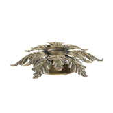 Barokkos megjelenésű, antikolt felületű, óarany színű, fém akantuszlevelekből készült kézműves gyertyatartó