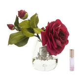 Prémium minőségű, kármin színű, bazsarózsa illatú parfümös tearózsa kompozíció díszdobozban