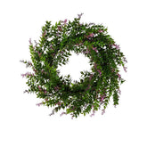 Mesterséges, mű puszpáng bukszus koszorú, rózsaszín virágokkal