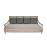 Prémium kategóriás, orientál stílusú 4 személyes teakfa kanapé szürke párnákkal