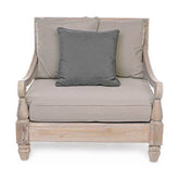 Prémium kategóriás, orientál stílusú teakfa fotel szürke párnákkal.