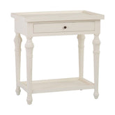 Provanszi stílusú, trópusi mindifából készült, faragott lábú, 72 cm hosszú, finoman antikolt, fehér színű fiókos konzolasztal