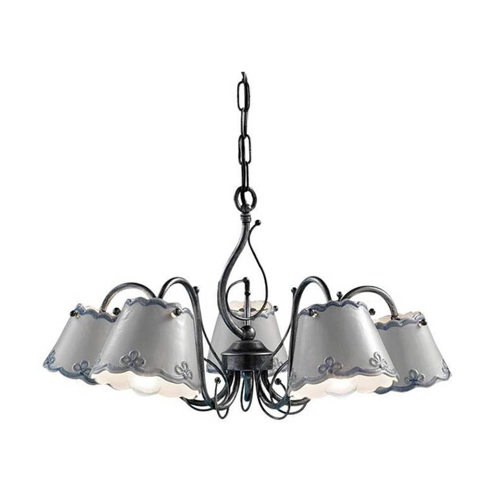 Mázas kerámiából és fémből készült, 5 karú kézműves csillár.