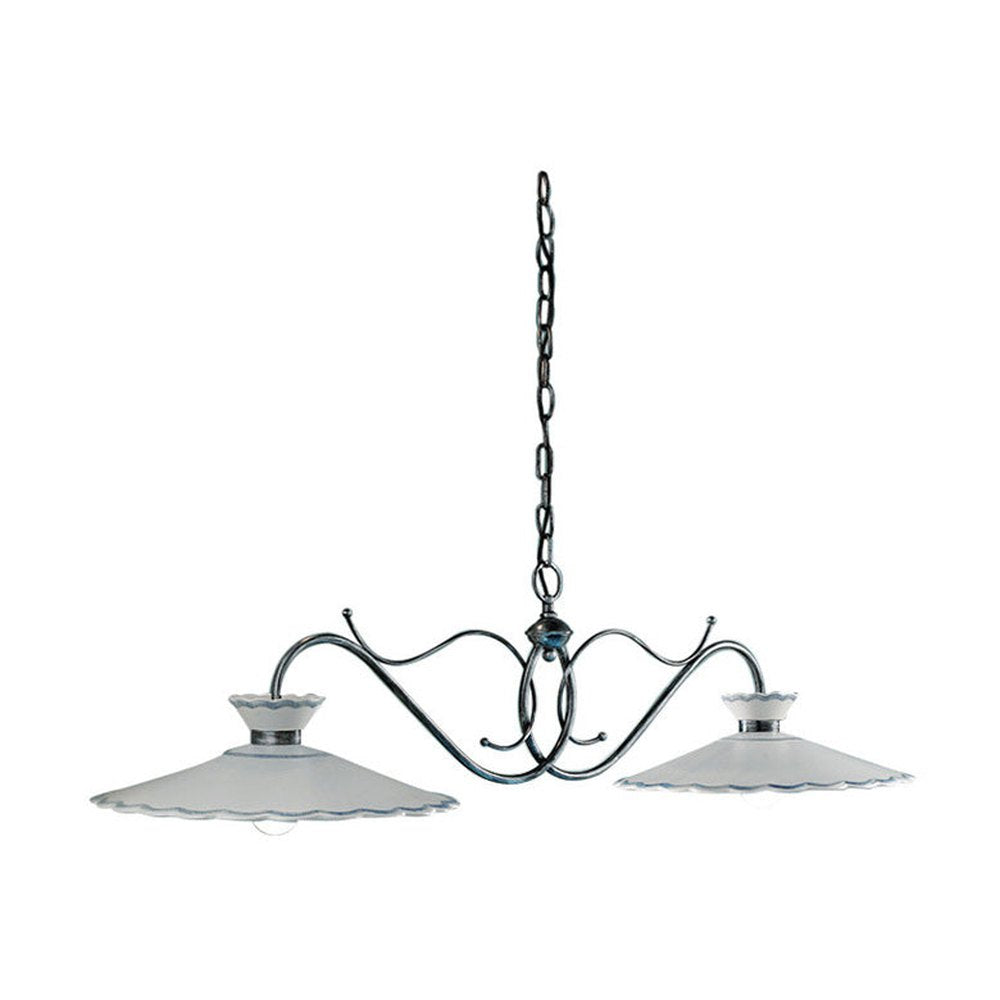 Kerámiából és fémből készült, textilburkolatú vezetékkel kialakított, kézműves függeszték lámpa.