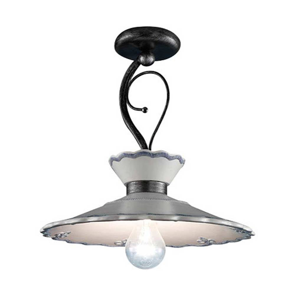 Mázas kerámiából és fémből készült, kézműves mennyezeti lámpa.