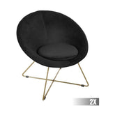 2 db modern retro stílusú, fekete színű bársonnyal kárpitozott fotel, arany színű fém lábakkal