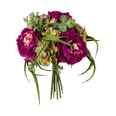 Lila színű, mesterséges művirág rózsacsokor hortenziával