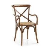 Thonet ihletésű, barna színű, tölgyfából és rattanból készült karosszék.