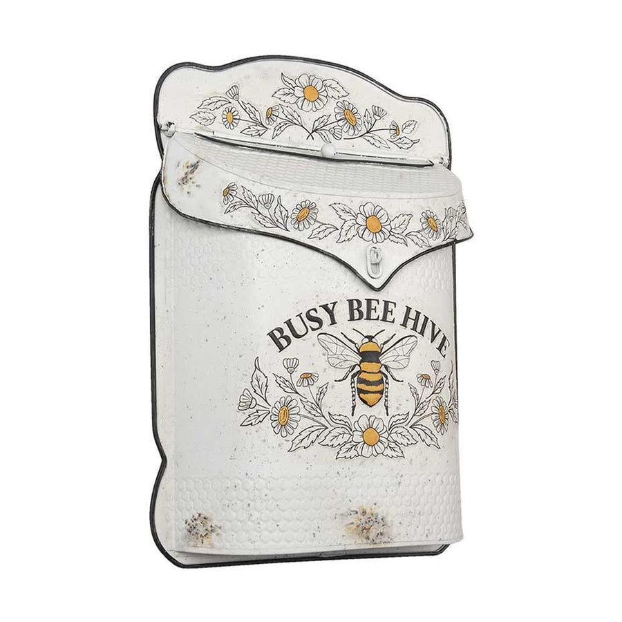 Old Post dekor postaláda fehér antikolt felülettel virágos mintával és Busy Bee Hive felirattal