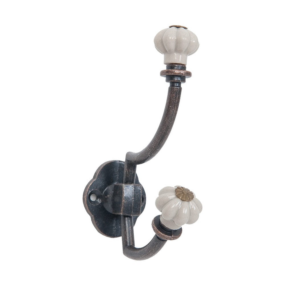 Vintage stílusú, fehér színű kerámiagombos fémfogas