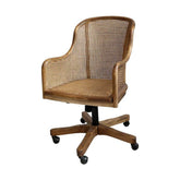 Nyírfából és rattanból készült, vidéki vintage stílusú, natúr színű, irodai forgószék állítható ülésmagassággal.