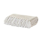 Vintage stílusú, pasztell színvilágú, rombusz mintás rojtszegélyes pamut pléd