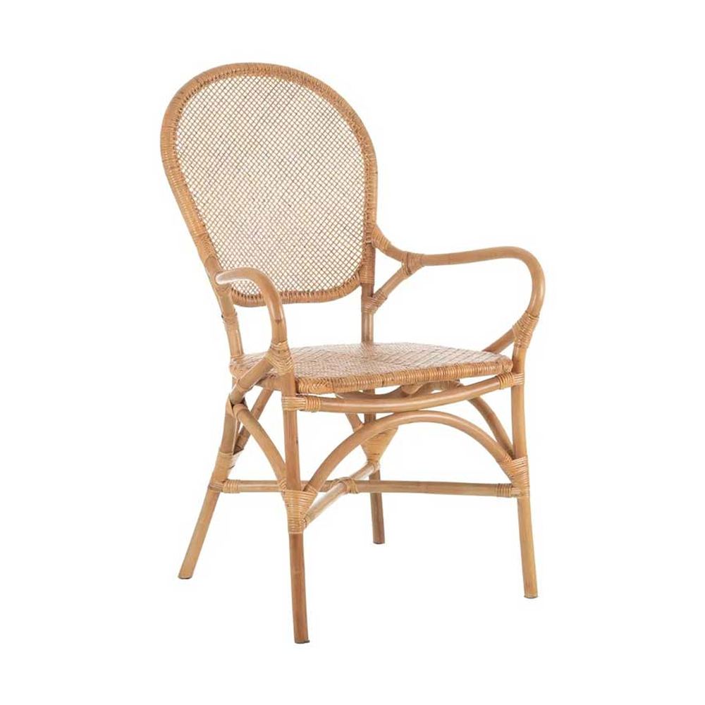 Vintage stílusú, természetes rattanból készült, natúr színű kézműves karosszék.