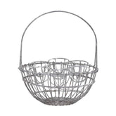 7 tojás tárolására alkalmas, antikolt szürke színű, fém tojástartó kosár.