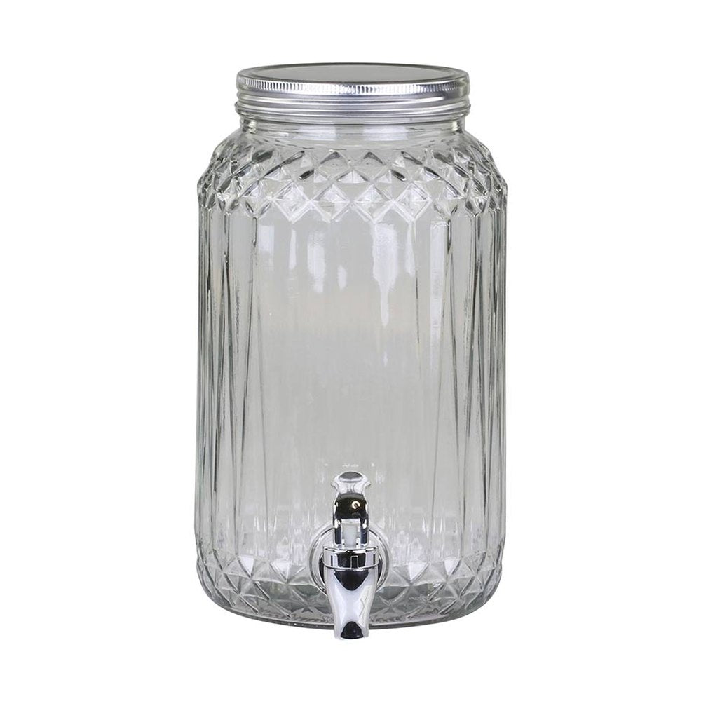 Vintage stílusú, 3,5 liter űrtartalmú, vastagfalú barázdált mintájú üvegből készült, csapos italadagoló.