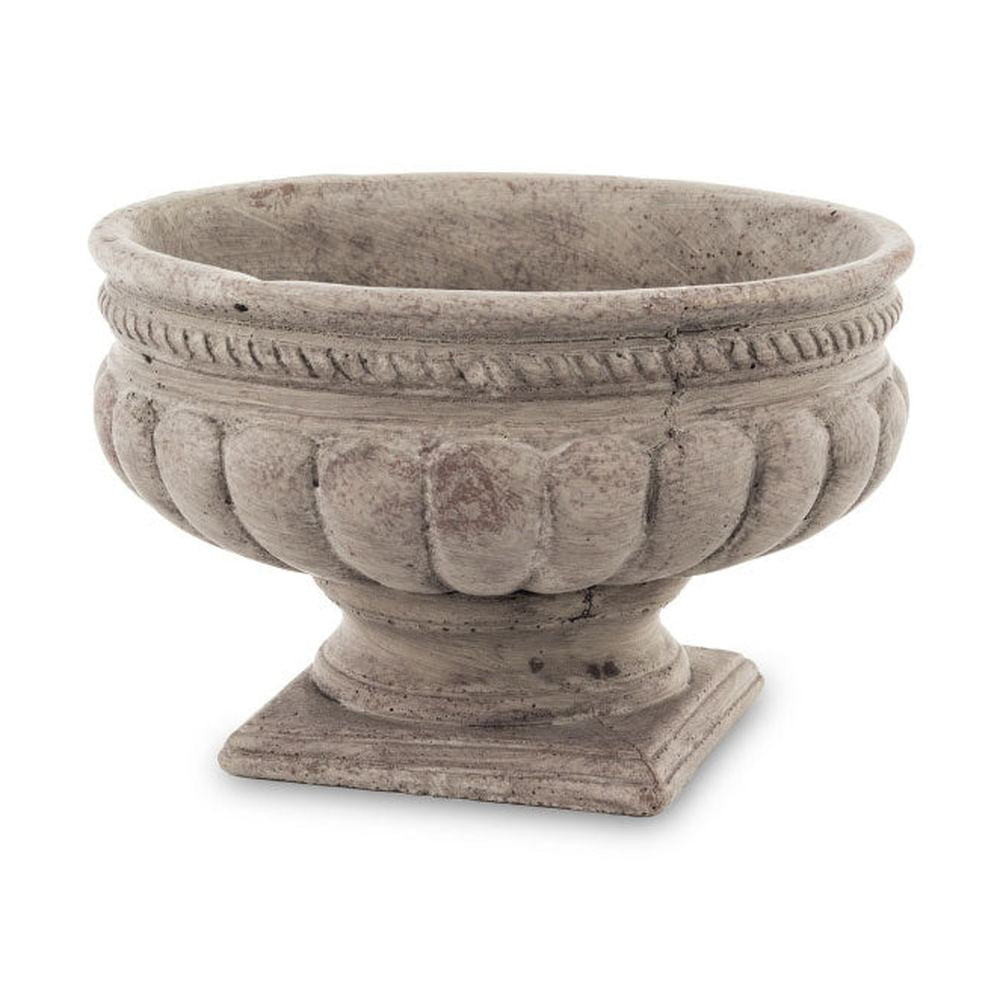 Antikolt szürke színű,, öblös kialakítású, talpas kerámia kaspó tál.