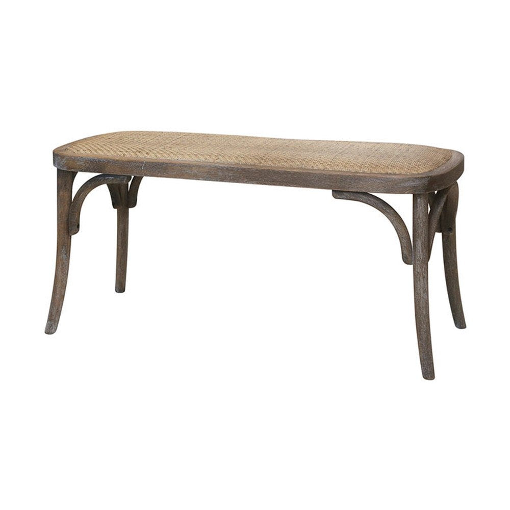 Francia stílusú, kaucsukfából és rattanból készült natúr színű pad