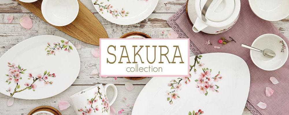 Cseresznyevirágokkal díszített, sakura porcelán kollekció. 