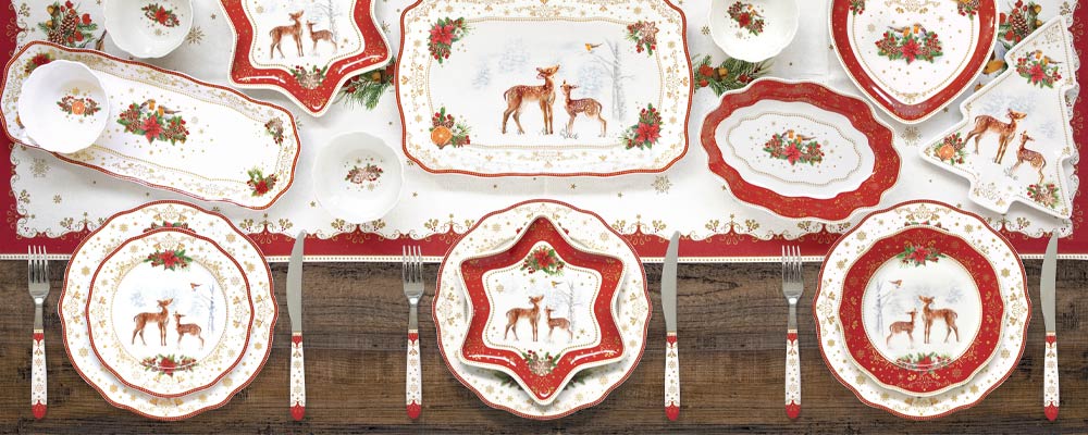 Loft & Vintage bútor és lakberendezési bolt christmas melodi nevű karácsonyi étkészlet kollekciójának borító képe 