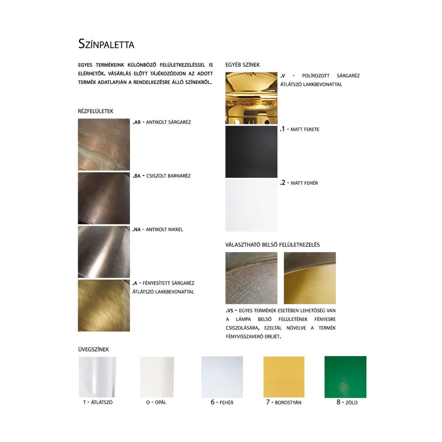 Színpaletta Moretti Luce termékekhez