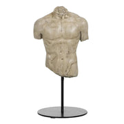 Mészkőhatású, krémszínű, 2 darabos szobor töredék, fekete fém talapzaton..