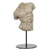 Mészkőhatású, krémszínű, 2 darabos szobor töredék, fekete fém talapzaton..