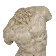 Mészkőhatású, krémszínű, 2 darabos szobor töredék, fekete fém talapzaton..