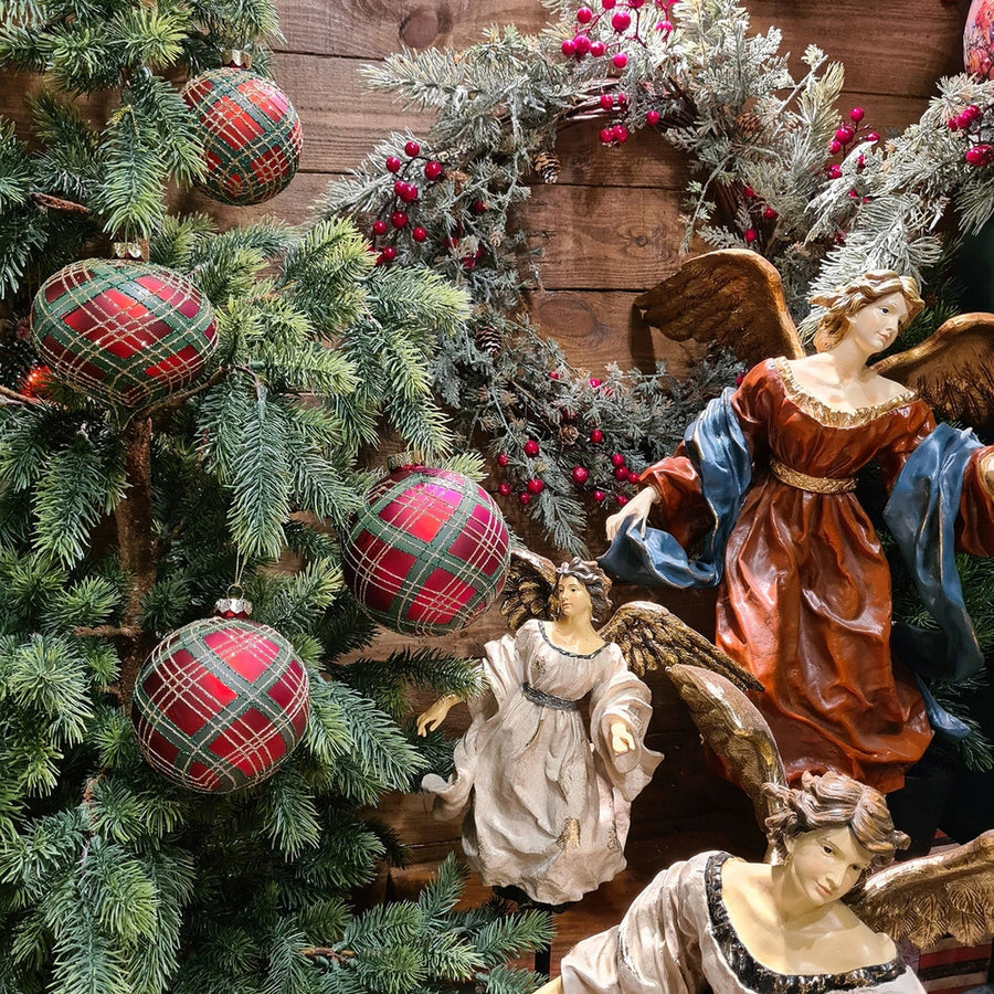 Skót kockás mintázatú, üveg karácsonyfadísz szett.