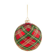 Skót kockás mintázatú, üveg karácsonyfadísz szett.