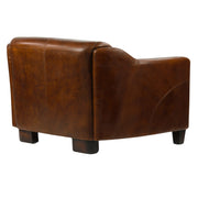 Gentleman Cigare vintage bőrkanapé hátsó és oldalsó nézetből, sötét fa lábakkal.